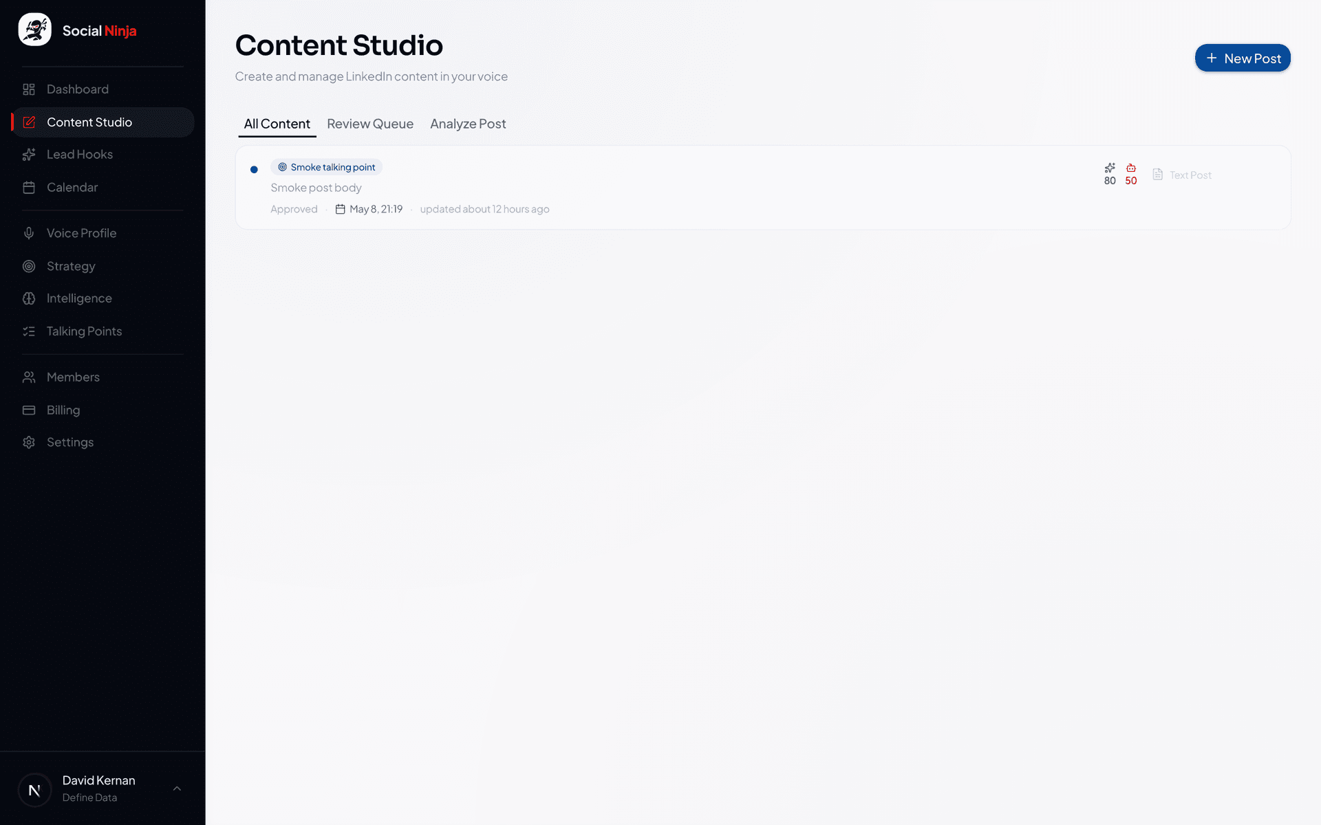 Content studio showing AI-generated draft from a rough idea