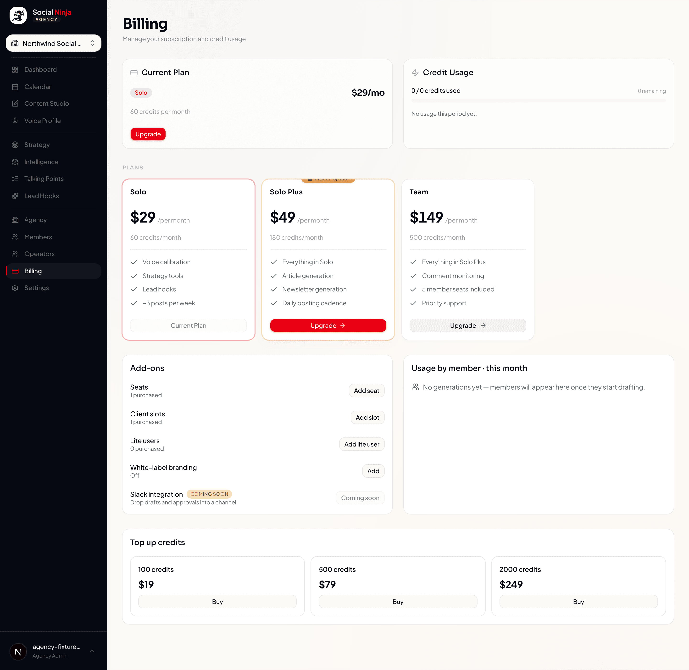 Agency billing add-ons with white-label branding chip